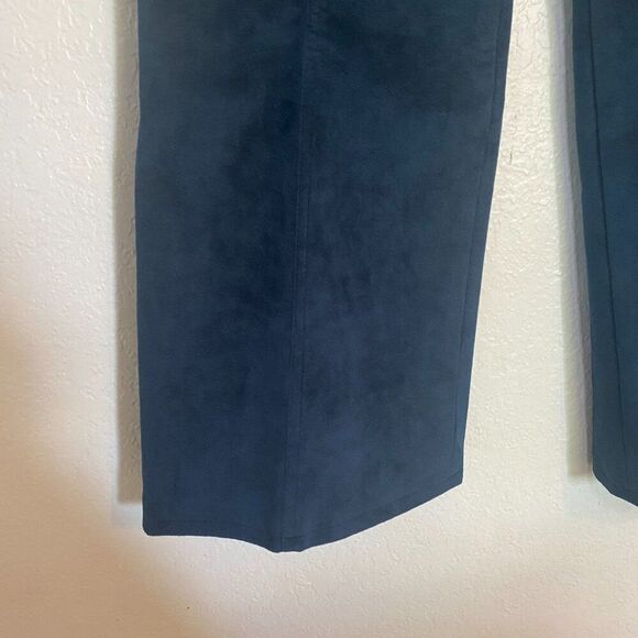VINTAGE | 70s Wide Leg Like New Suede Pant Deep Teal/Navy High Waist - Picture 12 of 13